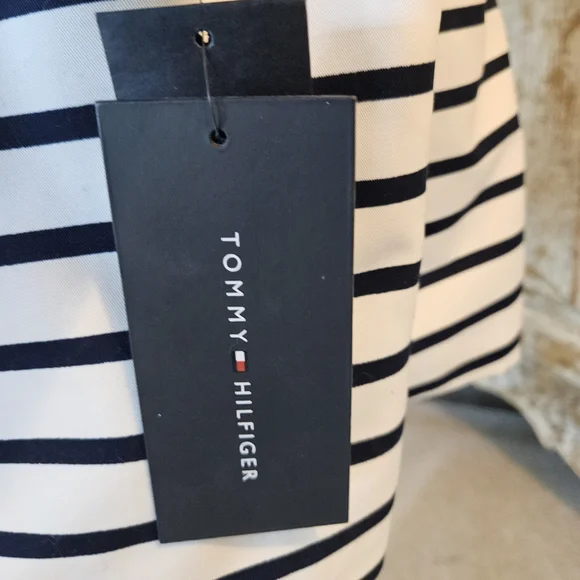 Tommy Hilfiger Navy Blue and White Striped Trench Coat - Picture 9 of 16